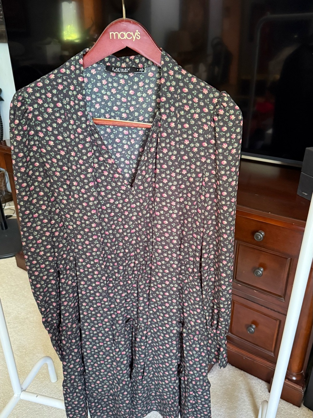 Ralph Lauren Black Floral Dress with Pink and Green Ditsy Print
